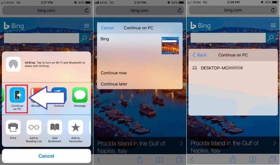 Continuar en el PC: Cómo abrir la navegación del iPhone en Windows 10 6 Continuar en el PC