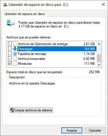 Liberador de Espacio en Disco Agrega a "Descargas" en Windows 10 1 Liberador de Espacio windows 10 descargas