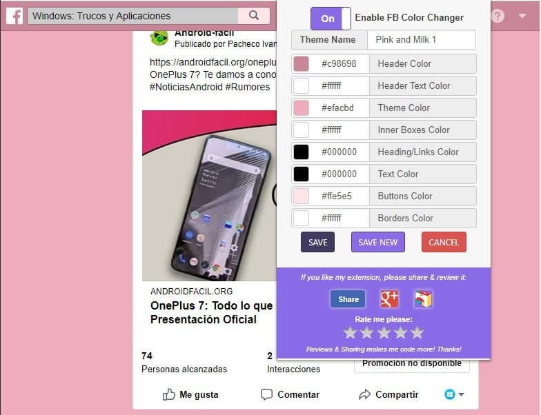Cómo tener un Facebook Rosa o de cualquier otro Color en Windows 2 Facebook Rosa en Windows 10