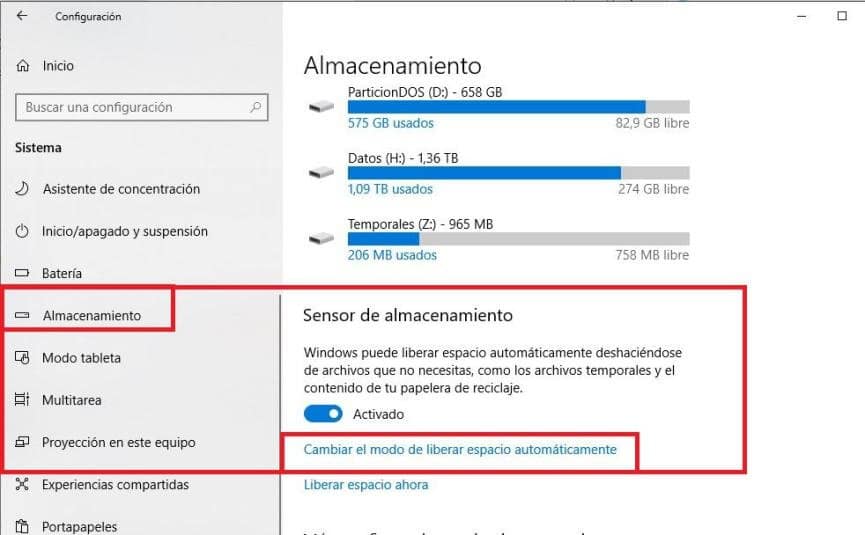 Sensor de Almacenamiento: ¿Que es y como Funciona en Windows 10? 1 Sensor de Almacenamiento Windows 10