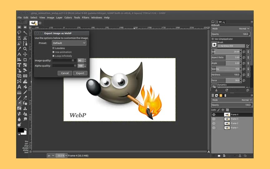 Convertir JPG a WebP con GIMP